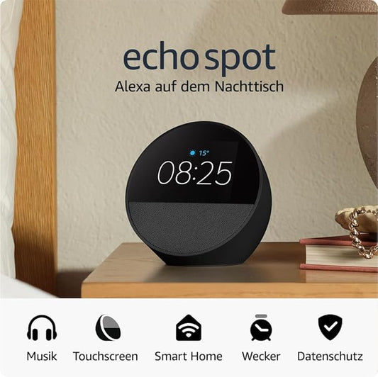 N/A Amazon Echo Spot (2024) – Smarter Wecker mit Alexa, großartigem Klang und Smart-Home-Steuerung, Schwarz