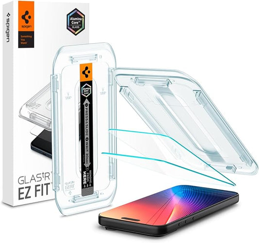 Spigen Glas.tR EZ Fit Schutzfolie für iPhone 17 Pro, 17 & 16 Pro (2024) – 2 Stück, 9H Härte, inkl. Installationskit