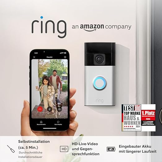 N/A Ring Akku-Videotürklingel 2024 | WLAN-Videotürklingel mit HD-Video, Nachtsicht in Farbe & integriertem Akku für einfache Selbstinstallation