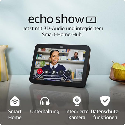 N/A Echo Show 8 (Neueste Generation) | Smarter HD-Touchscreen mit 3D-Audio, Smart-Home-Hub und Alexa | Anthrazit