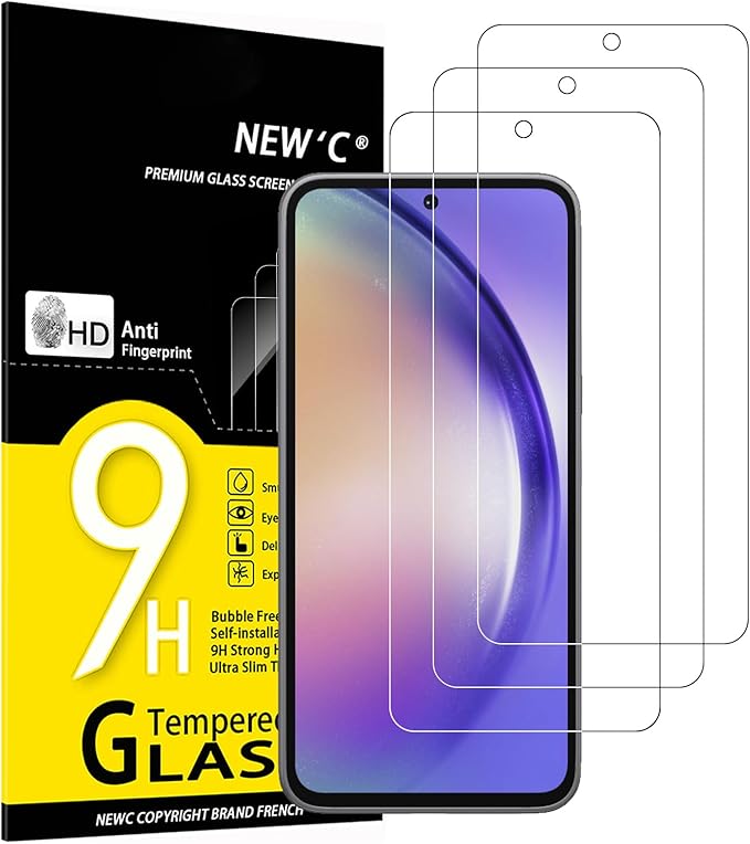 NEW'C 3x Panzerglas für Samsung Galaxy A54 5G, 9H Härte, HD Displayschutzfolie, kratzfest, einfach zu montieren – A54-5G