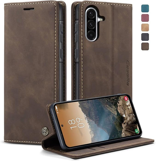 owlhold Handyhülle Samsung Galaxy A56 5G 2024 PU Leder Klapphülle mit Kartenfach, Standfunktion & Schutz - Kaffee