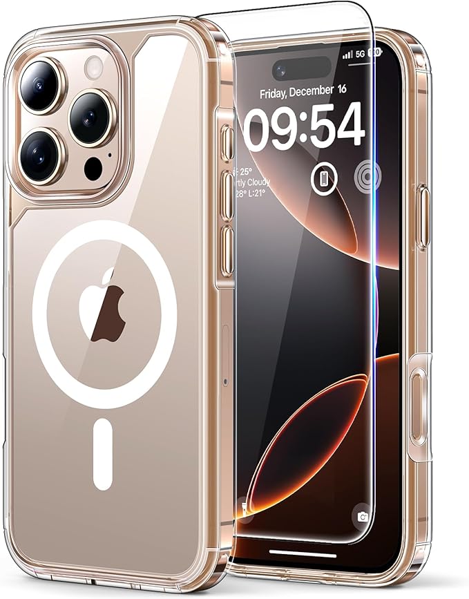 TAURI für iPhone 16 Pro Hülle 6,3" mit Panzerglas, MagSafe, Militärschutz, stoßfest magnetisch durchsichtig
