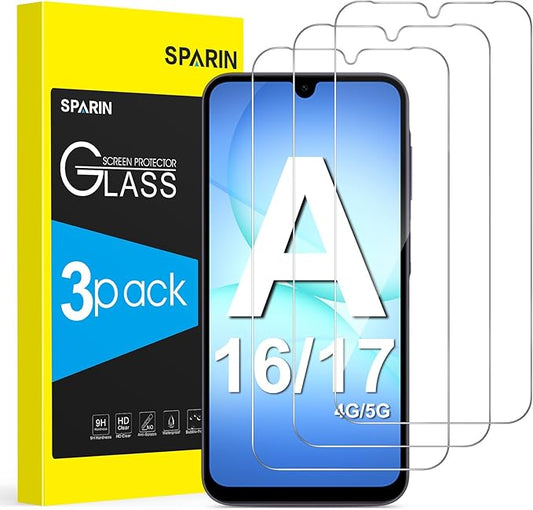 SPARIN 3x Panzerglas für Samsung Galaxy A17 5G/A16 5G (4G/5G), 9H Härte, kratzfest, HD klar, oleophobe Beschichtung – A165F
