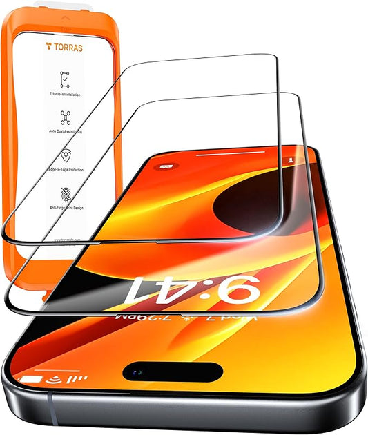 TORRAS Panzerglas für iPhone 16 Pro Max, 9H bruchsicher, staub- & blasenfrei, kompatibel mit Hülle, 2 Stück