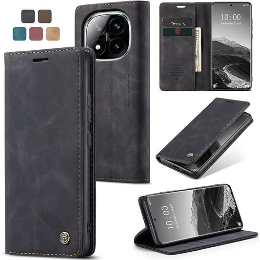 owlhold Lederhülle für Xiaomi Redmi Note 14 Pro 5G / 14 Pro+ 5G / Poco X7 5G (2024) mit Kartenfach, Standfunktion & Geldtasche – Schwarz