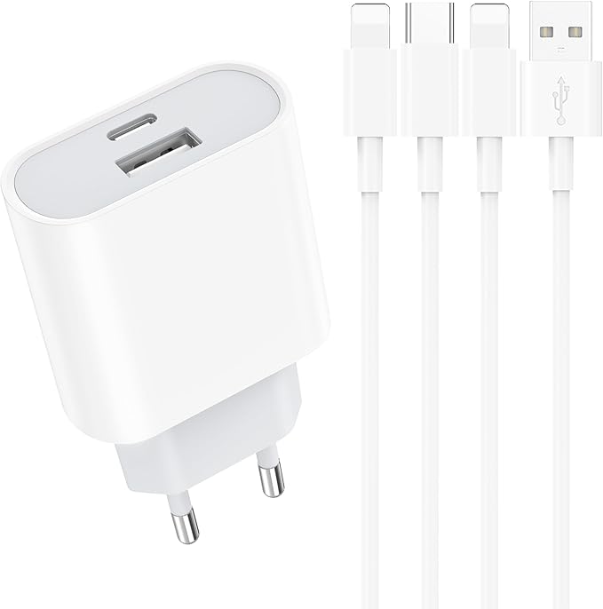 REE WHEEL LTD 20W USB-C Schnellladegerät mit 2m Kabel für iPhone 14 13 12 11 Pro Max XR XS 8 7 - Dual-Port Netzteil & Ladekabel Kompatibel