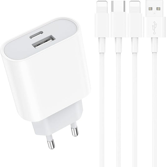 REE WHEEL LTD 20W USB-C Schnellladegerät mit 2m Kabel für iPhone 14 13 12 11 Pro Max XR XS 8 7 - Dual-Port Netzteil & Ladekabel Kompatibel