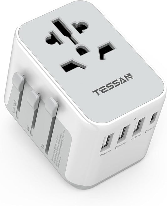 TESSAN Reiseadapter Weltweit 633FC mit 3 USB A, 1 USB C & AC Buchse für über 150 Länder
