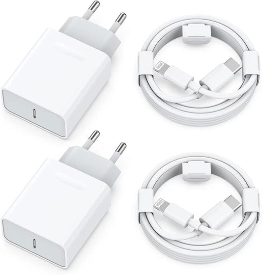 Ranengar 25W USB-C Schnellladegerät & Ladekabel 4-Pack für iPhone 14/13/12/11, inkl. 2x Netzteil & 2x 2M Kabel