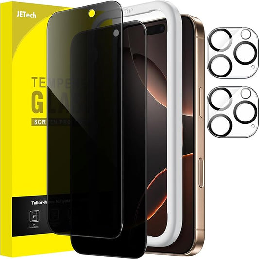 JETech Sichtschutz für iPhone 16 Pro Max 6,9 Zoll mit Kameraschutz, Anti-Spy gehärtetes Glas, 2 Stück – 132H