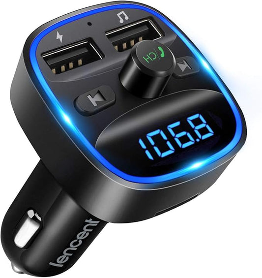 LENCENT Bluetooth FM Transmitter Auto KFZ 12V mit Freisprechanlage, 2 USB Ports, SD-Karte & USB-Stick Support
