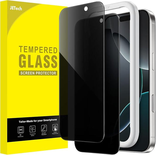 JETech Anti-Spy Sichtschutzfolie für iPhone 16 Pro 6,3 Zoll aus gehärtetem 9H Glas mit Einbauwerkzeug, 2 Stück – 1326