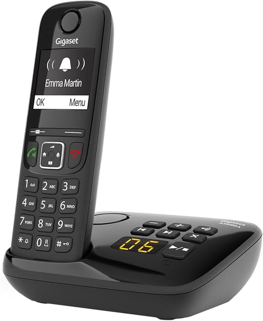 Gigaset Technologies GmbH Gigaset AS690A Schnurloses DECT-Telefon mit Anrufbeantworter, großes Display, Freisprechfunktion, Anrufschutz, schwarz