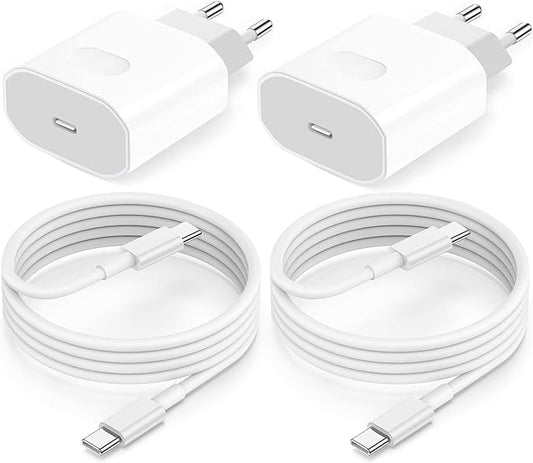Shenzhen Hicon Power Technology Co., Ltd Shenzhen Hicon Power Technology 25W USB-C Ladegerät & Kabel 2er Pack für iPhone 16/15 Pro Max, iPad Pro/Air, 2M Schnellladeadapter PD 3.0