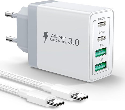 CHONGZHENG(HK)CO., LIMITED 40W USB-C 4 Port Ladegerät PD 3.0 QC 3.0 Netzteil mit 2m Kabel für iPhone Samsung Handys – 3504
