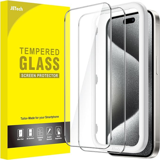 JETech Panzerglas Schutzfolie für iPhone 15 Pro 6,1 Zoll (2 Stück) - Blasenfrei, HD klar, 9H Härte, kompatibel mit Hüllen – 1262A
