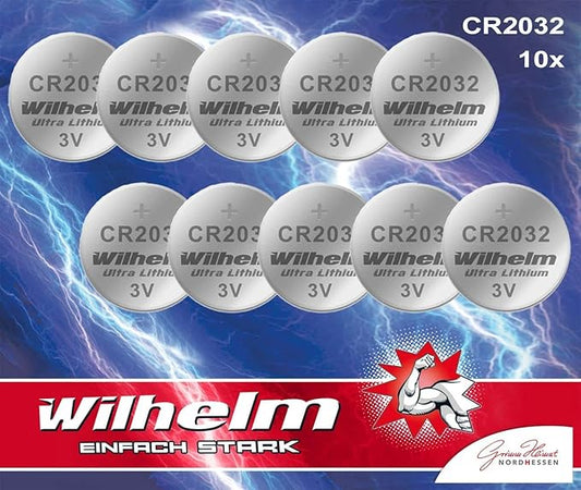 Wilhelm CR2032 Lithium Knopfzellen Batterien 3V - 10 Stück Industrieverpackung UYH6
