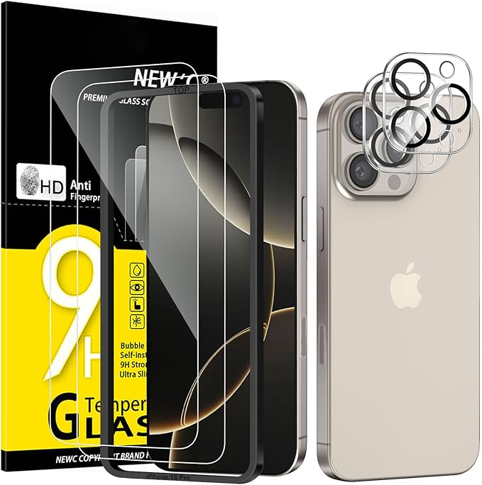 NEW'C Panzerglas für iPhone 16 Pro (6,3 Zoll) 2x Display + 2x Kamera Schutz 9H Härte kratzfest 2024
