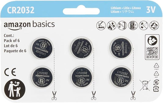 Amazon Basics CR2032 Lithium-Knopfzellenbatterie, 6 Stück, 3 V, 8 Jahre lagerfähig – CR2032