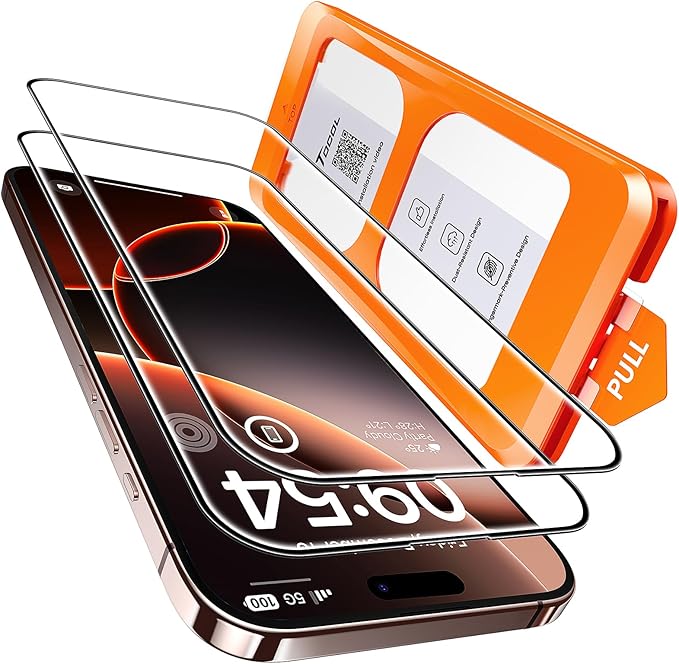 TOCOL Panzerglas Schutzfolie für iPhone 16 Pro, 9H Härte stoßfest kratzfest Anti-Fingerabdruck, blasenfrei, kompatibel mit Hülle, 2 Stück
