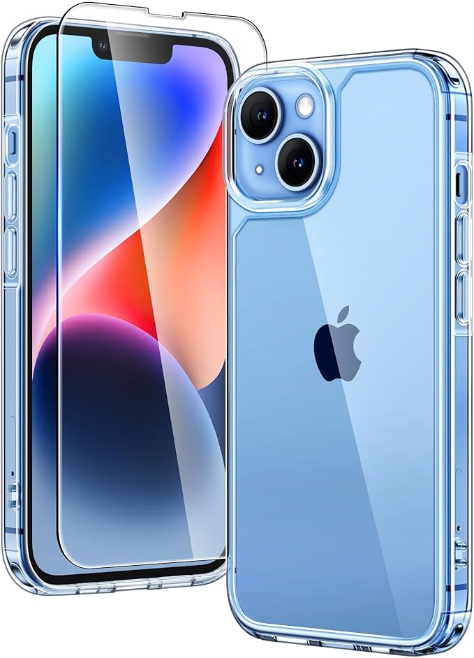 TAURI iPhone 14 Hülle 6,1 Zoll mit Panzerglas, Militärschutz, Anti-Vergilbung, stoßfest und transparent