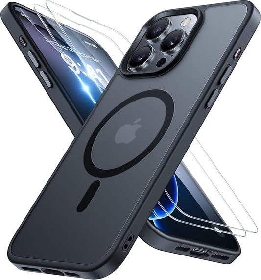 Miracase Magnetisch Hülle für iPhone 16 Pro 6,3 Zoll mit 2 Schutzglas – Militärschutz Stoßfest Kratzfest Anti-Fingerabdruck Schwarz 2024