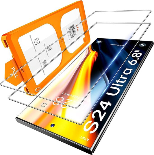 Ja Auslaufartikel (Produktion durch Ja Auslaufartikel Panzerglas für Samsung Galaxy S24 Ultra, 2 Stück HD-Hartglasfolie mit Auto-Installation, kratzfest, Anti-Fingerabdruck