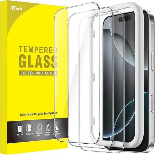 JETech Schutzfolie für iPhone 16 Pro 6,3 Zoll (3er Pack) - Gehärtetes 9H Glas, HD klar, Anti-Fingerabdruck, inkl. Installationswerkzeug