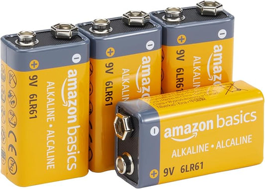 Amazon Basics Alkali-Batterien 9V 6LR61, 4er-Pack, 5 Jahre lagerfähig für Rauchmelder, Elektronik und Audio – 6LR61-4PK