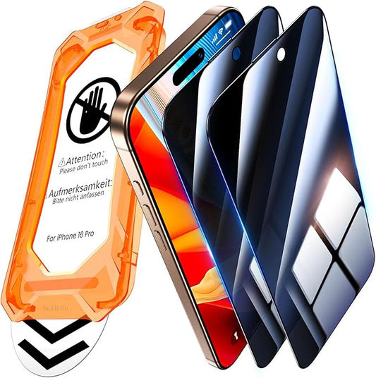 UniqueMe Panzerglas für iPhone 16 Pro (2024) - 2er Pack Full Screen Displayschutz mit Auto-Installation, 3D-Vollbildschutz