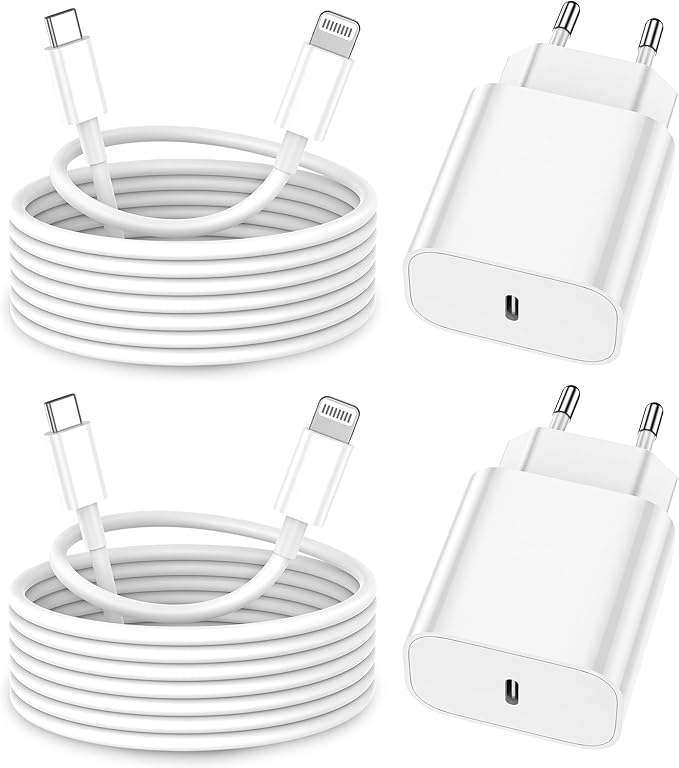 FEEL2NICE 25W iPhone Ladegerät & MFi-Lightning Kabel 2er Set, USB-C Schnellladung für iPhone 14 13 12 11 Pro Max XS XR X 8 iPad – 15T25W