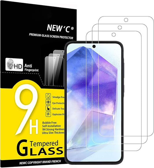 NEW'C 3x Panzerglas für Samsung Galaxy A55 5G, 9H Härte, HD Displayschutz, ölabweisend, einfach zu montieren – A55-5G