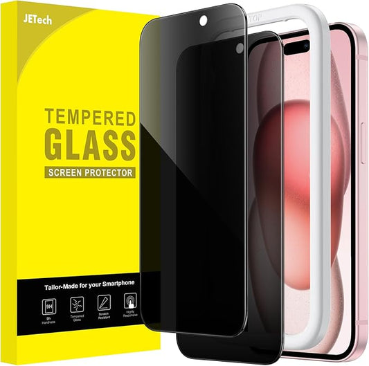 JETech Anti-Spähen Schutzfolie für iPhone 15 6,1 Zoll, 9H gehärtetes Glas mit Einbauwerkzeug, 2 Stück – 1264