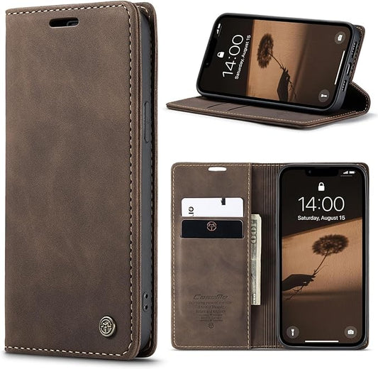 owlhold iPhone 16E Klapphülle 2024 Premium Lederhülle mit Kartenfach, Standfunktion und Magnetverschluss – Kaffee