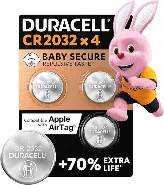 Duracell CR2032 Knopfzellen Lithium 3V (4 Stück) mit 10 Jahre Lagerung, ideal für Autoschlüssel & Apple AirTag – 2017